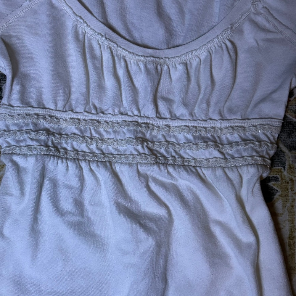 Vintage Abercrombie & Fitch White Empire Waist Babydoll Top Y2K Moose Logo Small - Picture 6 of 15